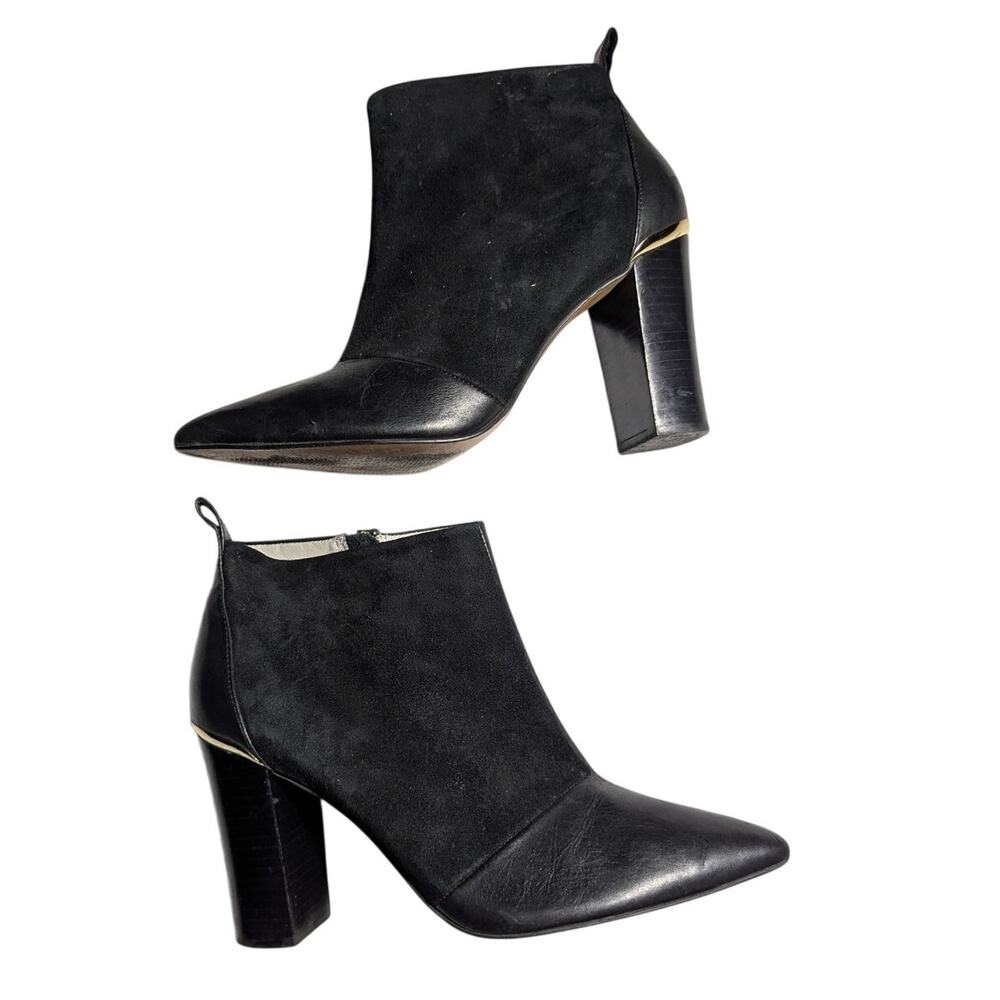 Reiss Black Leather and Suede Mixed Material Pointed Toe Ankle Boots 41 10.5